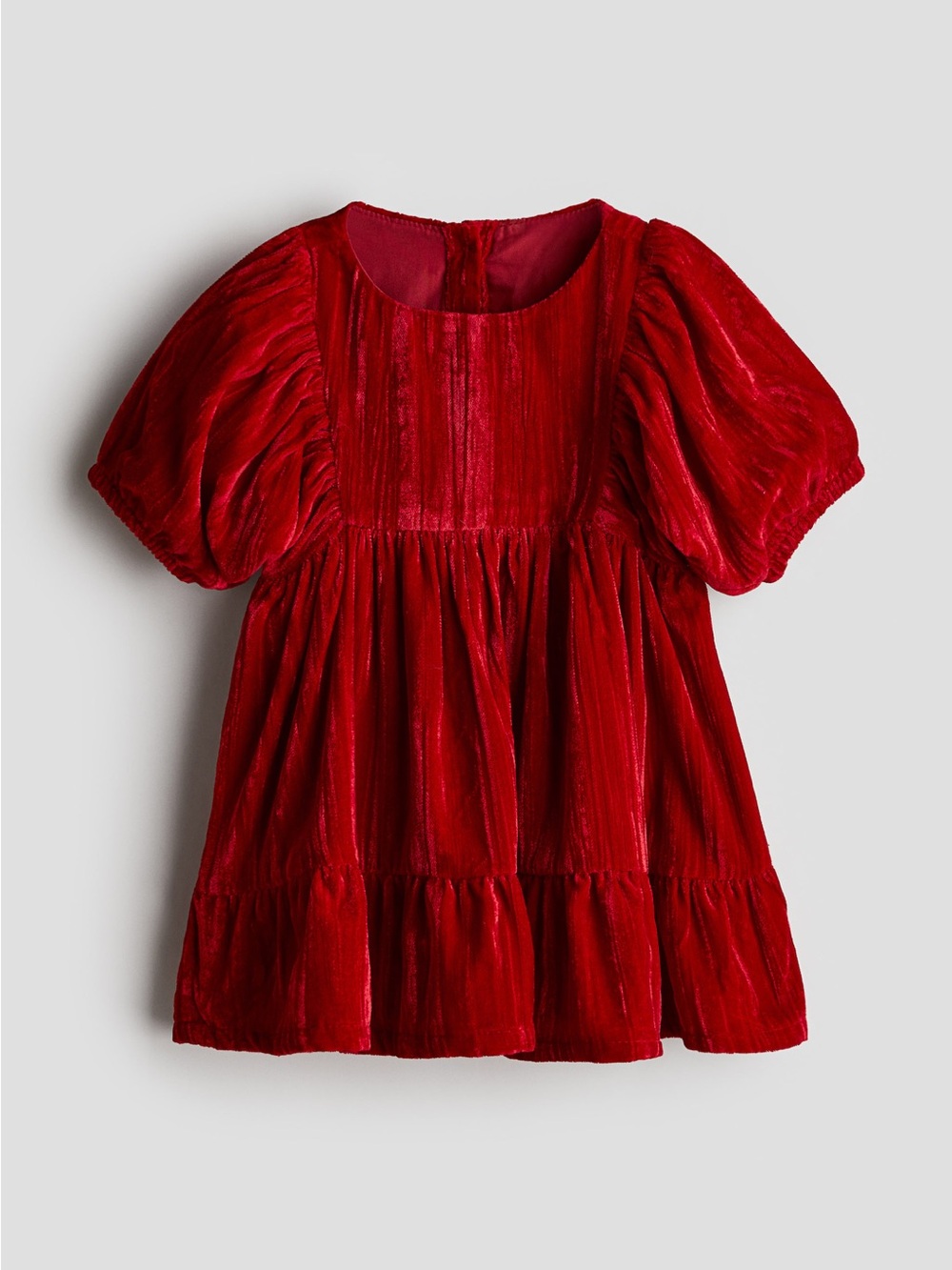 H&M Red Velvet Puff-Sleeve Babydoll Dress